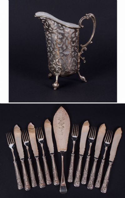 Ornate Jug, Fish Cutlery & Server at Dolan's Art Auction House