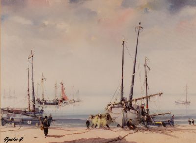 FISHING BOATS AT DAWN by Jorge Aguilar Agon  at Dolan's Art Auction House