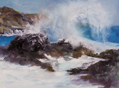 CRASHING WAVES AT BALLYCONNEELY, CONNEMARA by Susan Cronin  at Dolan's Art Auction House