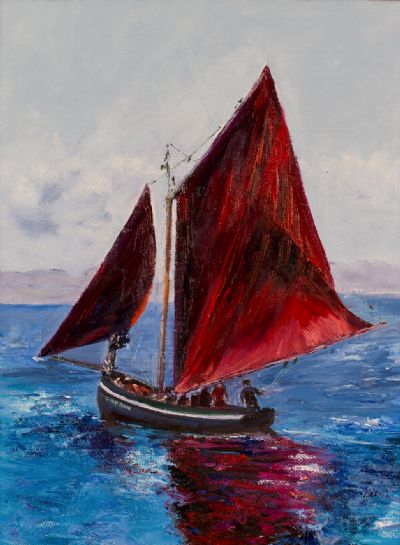 GALWAY HOOKER, HEADING TO ARAN by Susan Cronin  at Dolan's Art Auction House