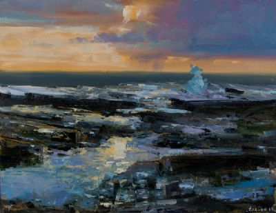 BURREN ROCKPOOLS IN THE SETTING SUN by Henry Morgan  at Dolan's Art Auction House