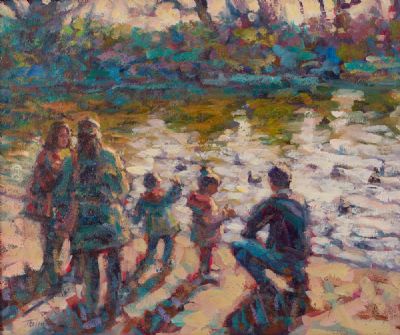 FEEDING THE DUCKS by Norman Teeling  at Dolan's Art Auction House