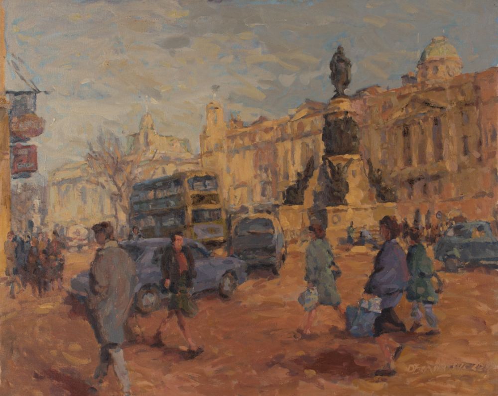 SUNLIGHT ON THE O'CONNELL MONUMENT (1980's) by Desmond Hickey  at Dolan's Art Auction House
