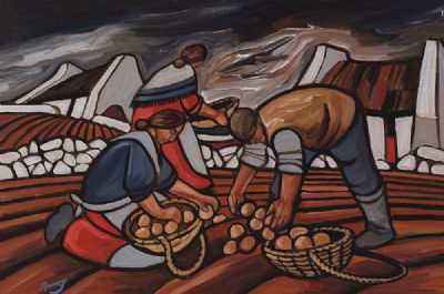 THE POTATO PICKERS by J.P.Rooney  at Dolan's Art Auction House