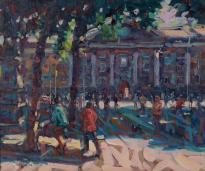 BUSY DAY ON COLLEGE GREEN by Norman Teeling  at Dolan's Art Auction House