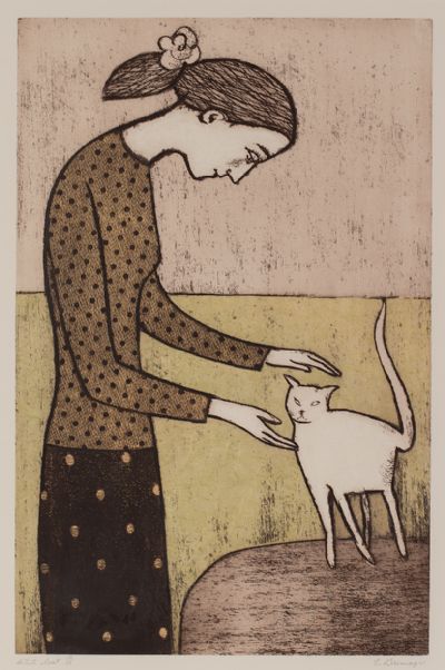 THE WHITE CAT by Esther Brimage  at Dolan's Art Auction House
