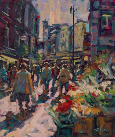 SUNNY DAY ON GRAFTON STREET by Norman Teeling  at Dolan's Art Auction House