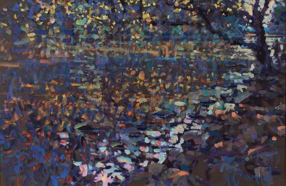 DAWN LIGHT PENETRATING THE RIVER BANK by Arthur K Maderson  at Dolan's Art Auction House