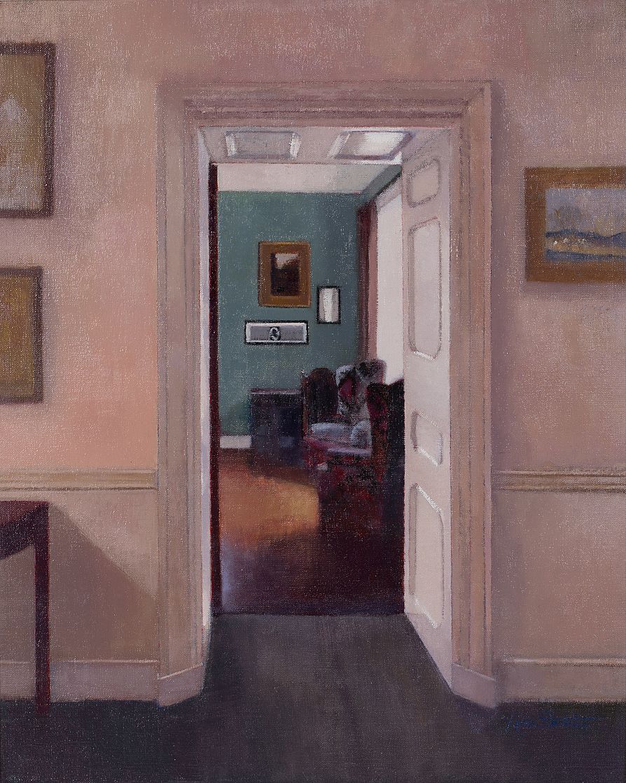 Lot 101 - ENTRANCE TO THE LIBRARY AT BALLYNAHINCH CASTLE, CONNEMARA by Rose Stapleton, b.1951