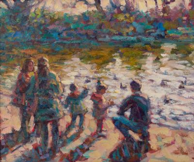 FEEDING THE DUCKS by Norman Teeling  at Dolan's Art Auction House