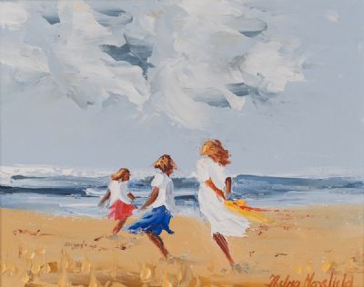SISTERS ON THE BEACH by Thelma Mansfield  at Dolan's Art Auction House