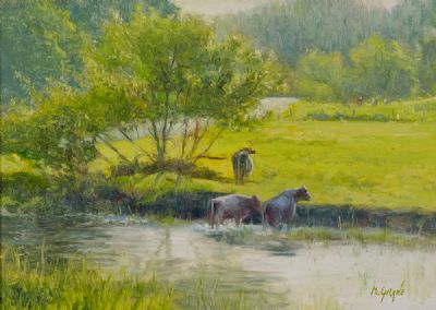 ON THE BANKS OF THE BOYNE, SUMMER GREENS & LOW WATERS by Henry McGrane  at Dolan's Art Auction House