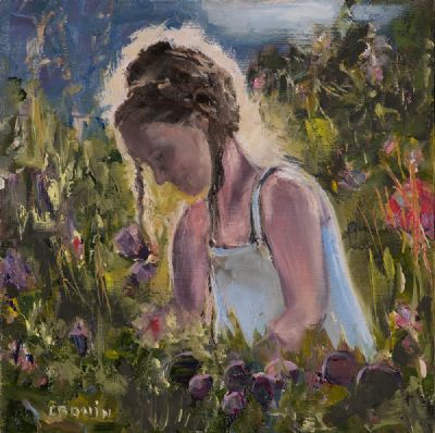 SUMMER'S EVENING IN THE FLOWER GARDEN by Susan Cronin  at Dolan's Art Auction House