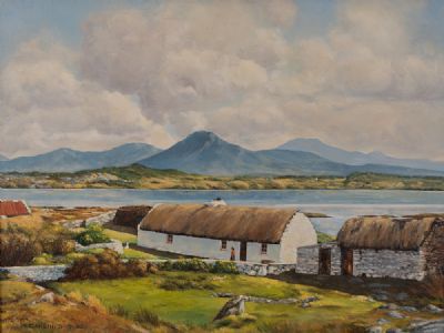 THATCHED COTTAGE ON THE RENVYLE PENINSULA by W Carlin  at Dolan's Art Auction House
