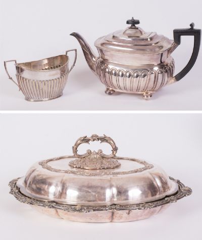 Plated Tea Pot, Sugar Bowl & Entr� Dish at Dolan's Art Auction House