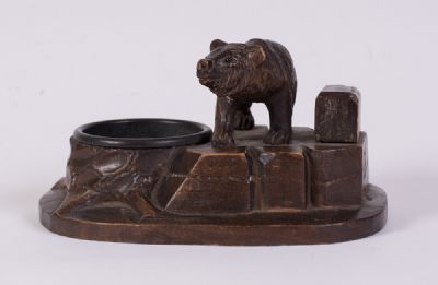 Black Forest Carved Wooden Bear on Plinth at Dolan's Art Auction House