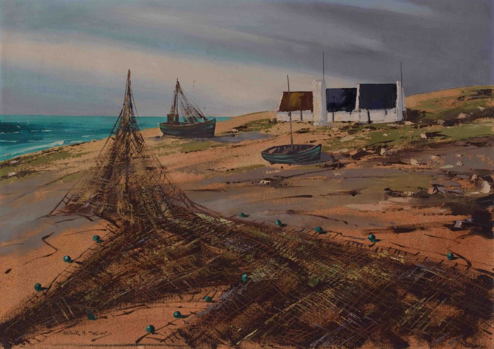 Lot 32 - FISHING NETS, CONNEMARA by Arthur Twells RUA, 1921-1996