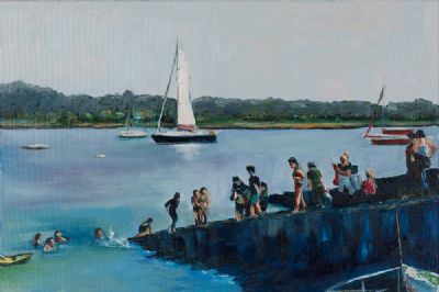 FUN ON THE SLIPWAY, GALWAY BAY by Susan Cronin  at Dolan's Art Auction House