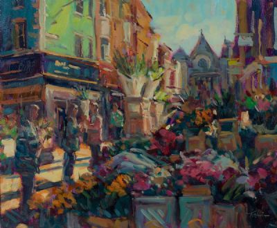 FLOWER STALL, GRAFTON & SOUTH ANNE STREETS by Norman Teeling  at Dolan's Art Auction House