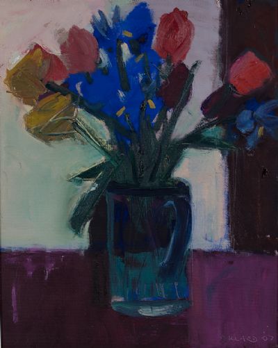 BLUE IRIS & ROSES by Brian Ballard RUA at Dolan's Art Auction House
