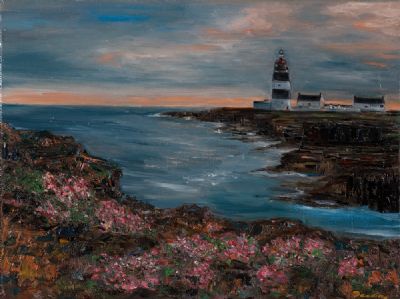 HOOK HEAD ON A SUMMER EVENING, WITH SEA PINKS by Maggie Deering  at Dolan's Art Auction House