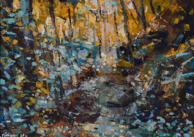 GOLDEN WOODLAND PATH by Henry Morgan  at Dolan's Art Auction House