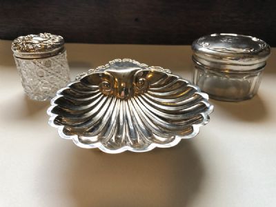 Silver Scallop Dish & Jars at Dolan's Art Auction House