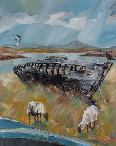 OLD SEA WRECK NEAR ROUNDSTONE by Douglas Hutton  at Dolan's Art Auction House