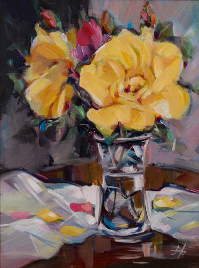 YELLOW ROSES FROM FLORENCE COURT by Douglas Hutton  at Dolan's Art Auction House