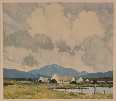VILLAGE BY THE LAKE, CONNEMARA by Paul Henry RHA at Dolan's Art Auction House