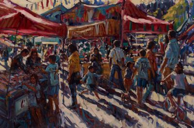 HOT SUMMER'S DAY AT THE MARKET by Norman Teeling  at Dolan's Art Auction House
