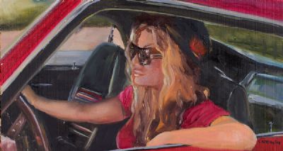 ON THE ROAD AGAIN, THE RED MUSTANG by Susan Cronin  at Dolan's Art Auction House