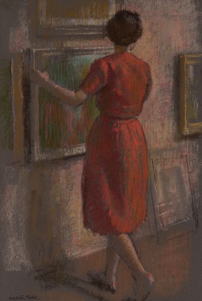 THE RED DRESS by Arthur Ralph Middleton Todd RA RE RWS at Dolan's Art Auction House
