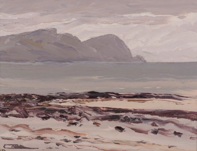 CATHEDRAL ROCKS IN THE RAIN, ACHILL by Rosemary Carr ROI  at Dolan's Art Auction House