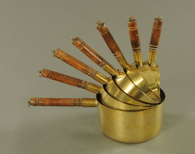 Set of Seven Brass Saucepans at Dolan's Art Auction House