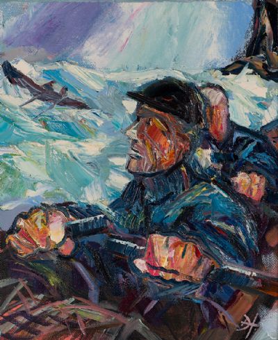 LOBSTER FISHERMEN, THE BIG WAVE by Douglas Hutton  at Dolan's Art Auction House