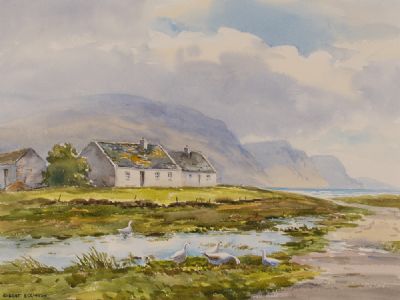 GEESE NEAR KEEL, ACHILL ISLAND by Robert Egginton  at Dolan's Art Auction House