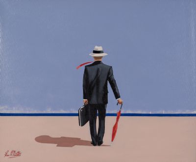THE RED UMBRELLA by Ken O'Neill  at Dolan's Art Auction House