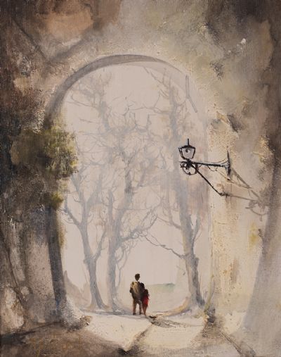 STROLL THROUGH THE OLD TOWN, IN MORNING LIGHT by Jorge Aguilar Agon  at Dolan's Art Auction House