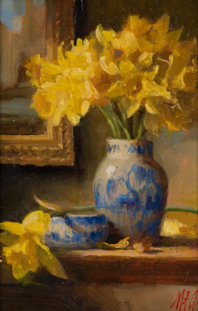 DAFFODILS IN SUNLIGHT by Mat Grogan  at Dolan's Art Auction House