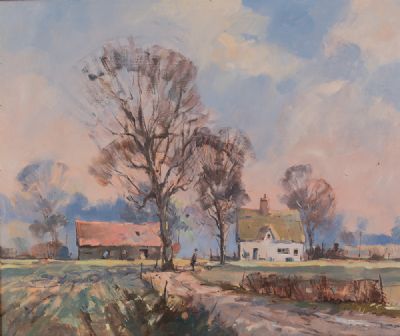 EVENING GLOW, FIGURE ON A COUNTRY LANE by Peter Gilman  at Dolan's Art Auction House