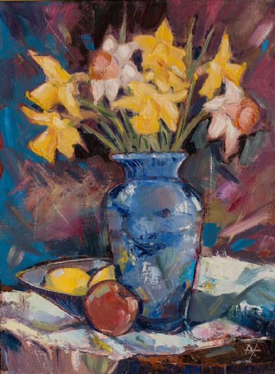 DAFFODILS, THE BLUE VASE by Douglas Hutton  at Dolan's Art Auction House