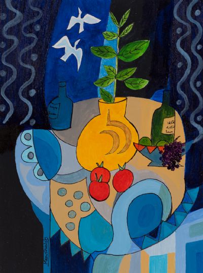STILL LIFE, YELLOW VASE by Manus Walsh  at Dolan's Art Auction House