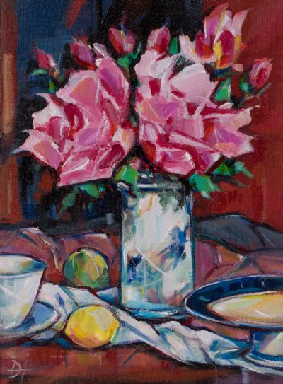STILL LIFE WITH PINK ROSES by Douglas Hutton  at Dolan's Art Auction House
