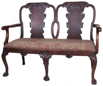 Fine Walnut Double Chair Back Settee at Dolan's Art Auction House