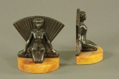 Bronze & Onyx Egyptian Revival Bookends at Dolan's Art Auction House