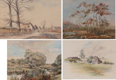 VILLAGE SCENE WITH FIGURES & 3 Other Paintings by David Green  at Dolan's Art Auction House