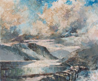 GLACIAL LANDSCAPE, SEA & SKY by Jack Farrer  at Dolan's Art Auction House