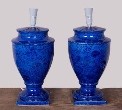 Pair of Blue Glazed Ceramic Table Lamps at Dolan's Art Auction House