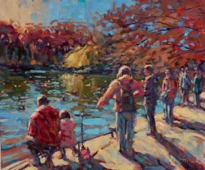 FEEDING THE DUCKS, STEPHENS GREEN by Norman Teeling  at Dolan's Art Auction House